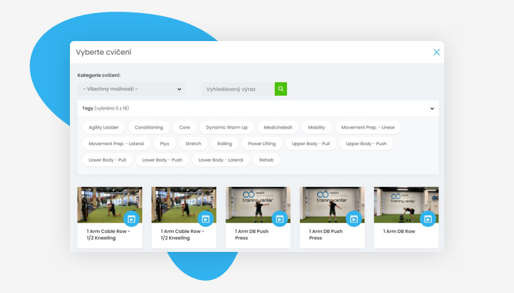 trenérský účet - ukázka z tvorby nového tréninku - nahrávání cvičení