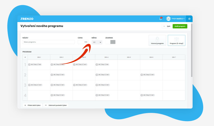 trenérský účet - ukázka z tvorby nového programu do e-shopu