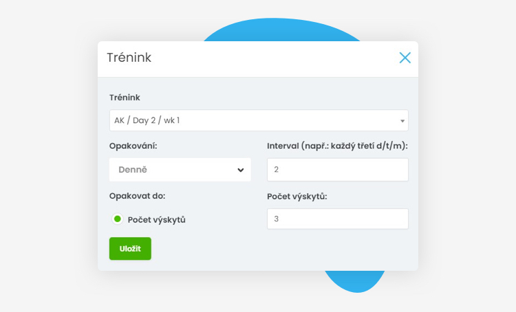 trenérský účet - ukázka z tvorby nového programu a využití funkce plánování